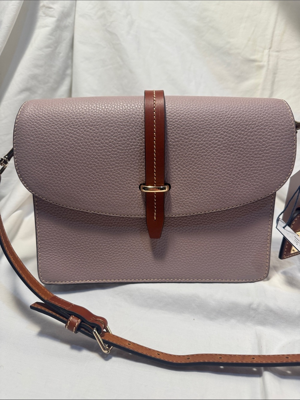 Women's Pebbled Leather Crossbody Bag in Desert Rose with Brown Strap